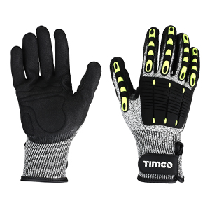 Impact Cut Glove - Sandy Nitrile Coated HPPE Fibre and Glass Fibre Gloves with TPR Pads