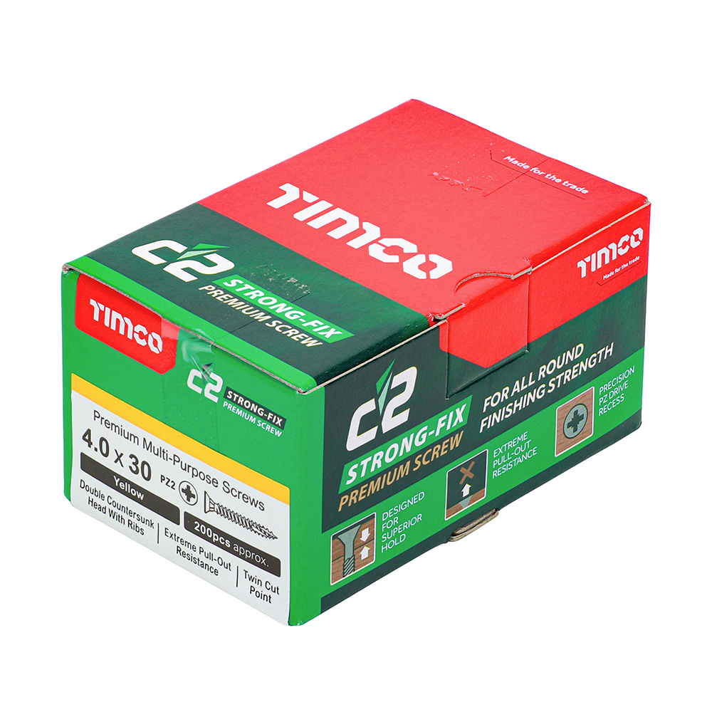Timco C2 Strong-Fix PZ CSK ZYP 4.0 x 30mm Box 200