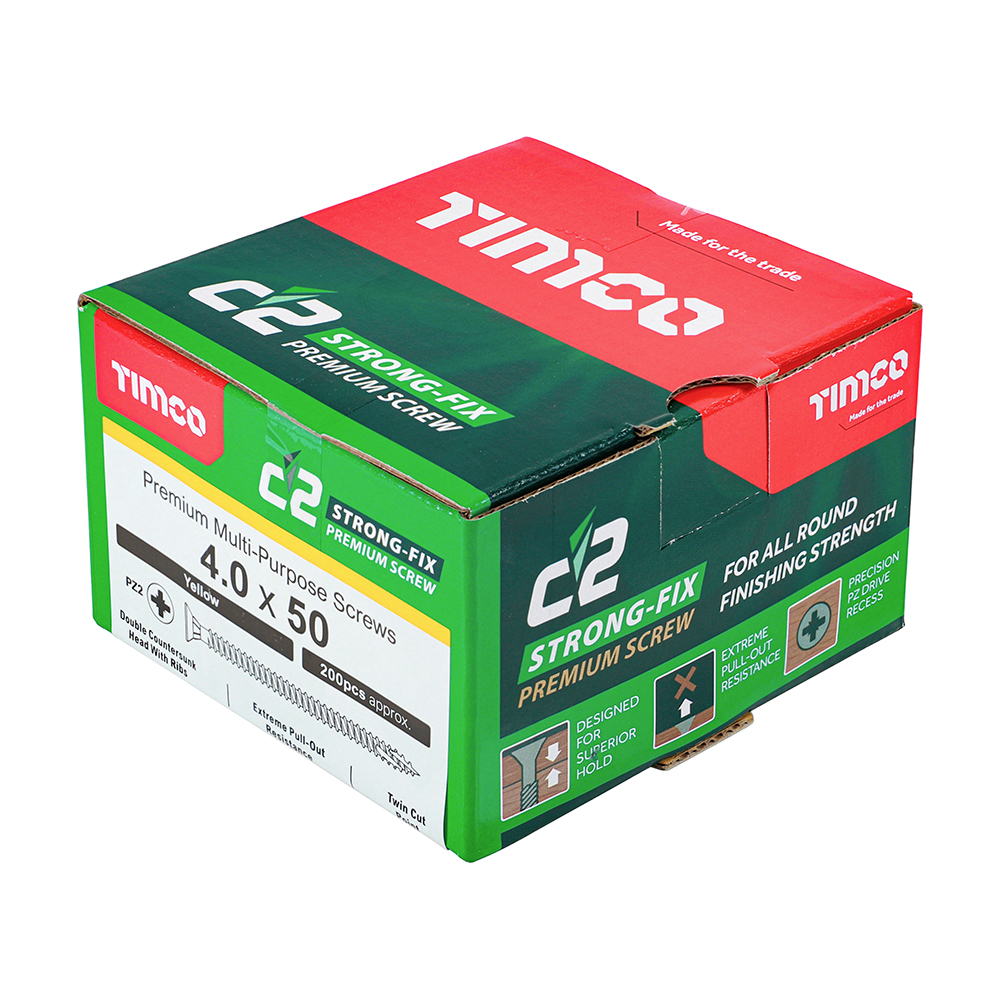Timco C2 Strong-Fix PZ CSK ZYP 4.0 x 50mm Box 200