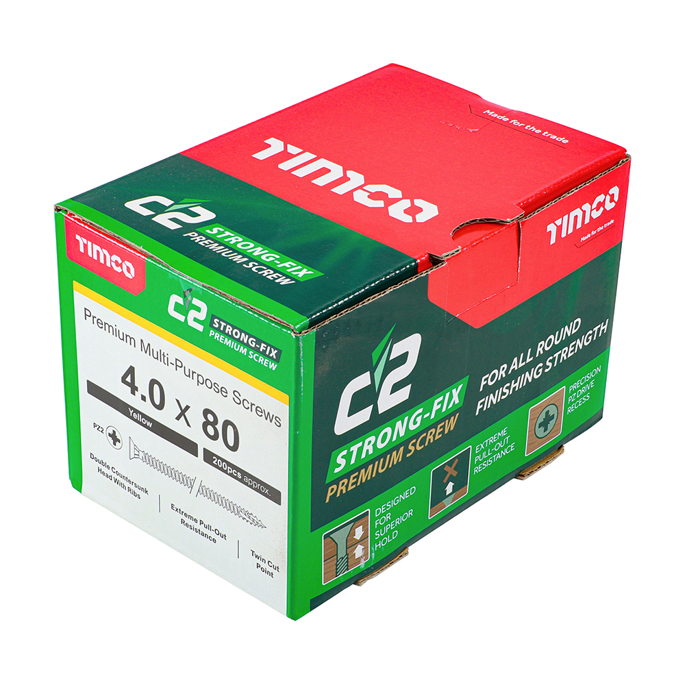 Timco C2 Strong-Fix PZ CSK ZYP 4.0 x 80mm Box 200