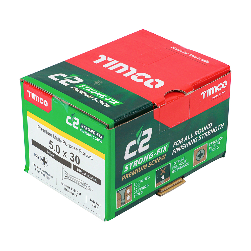 Timco C2 Strong-Fix PZ CSK ZYP 5.0 x 30mm Box 200
