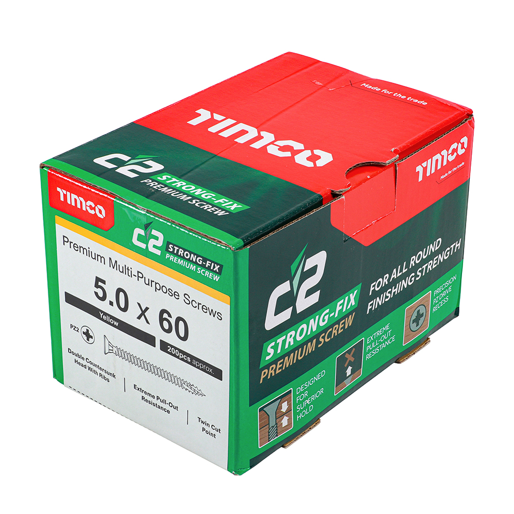 Timco C2 Strong-Fix PZ CSK ZYP 5.0 x 60mm Box 200