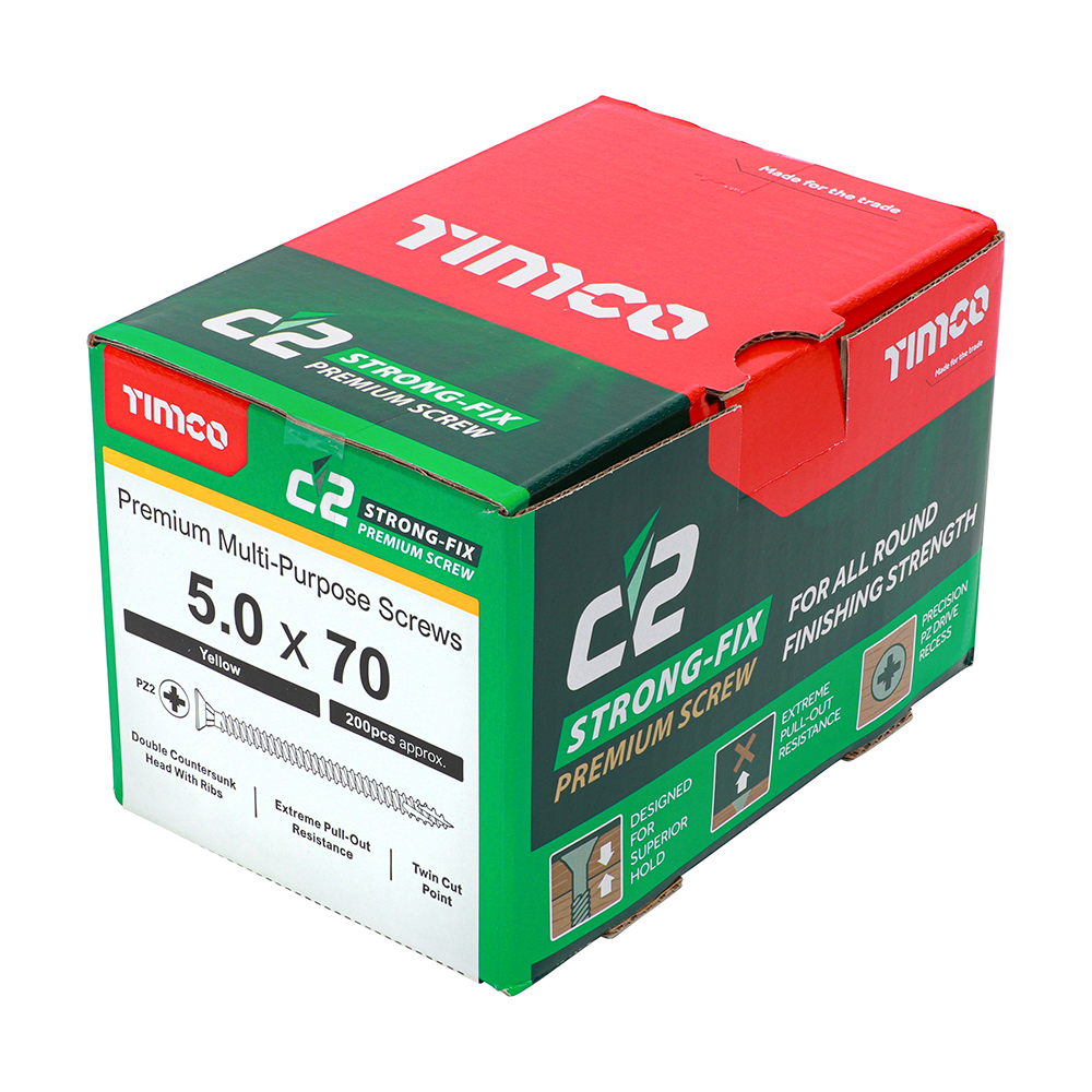 Timco C2 Strong-Fix PZ CSK ZYP 5.0 x 70mm Box 200