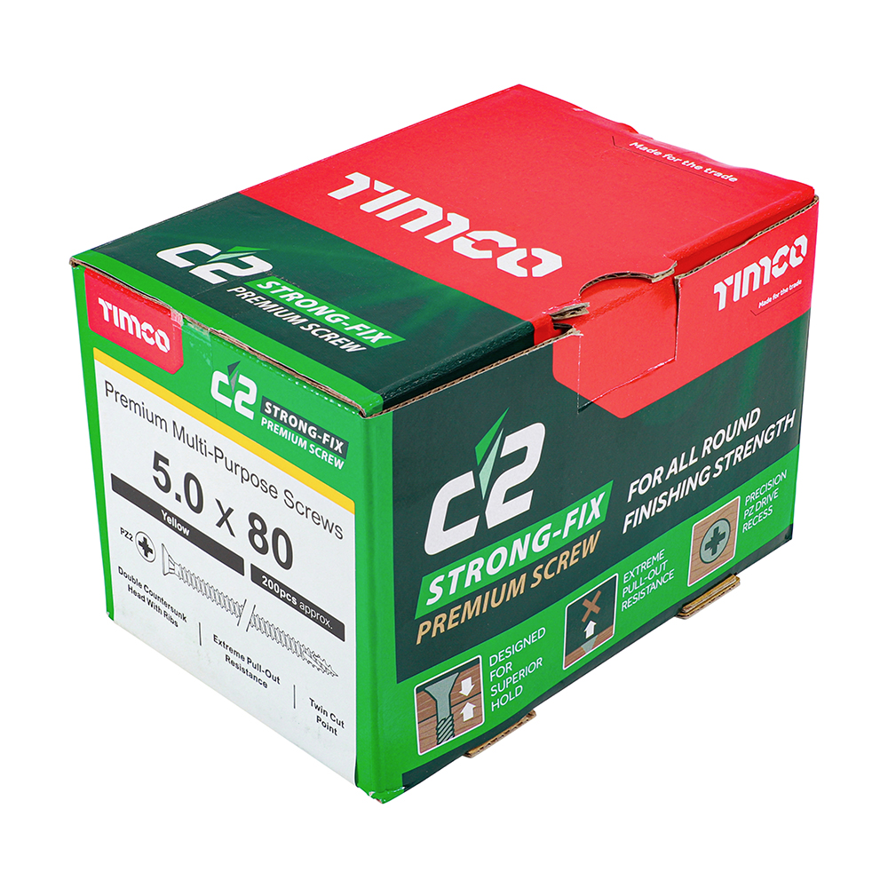 Timco C2 Strong-Fix PZ CSK ZYP 5.0 x 80mm Box 200
