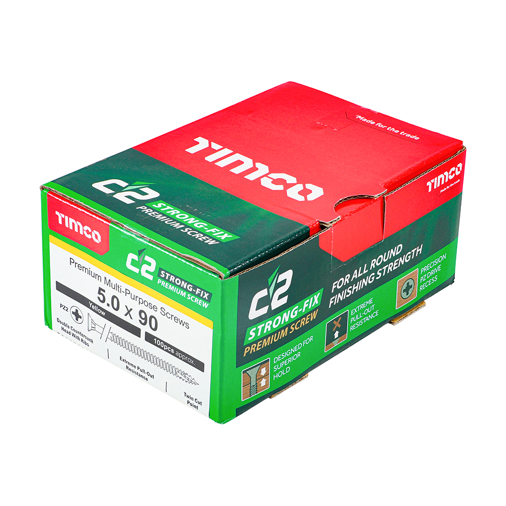 Timco C2 Strong-Fix PZ CSK ZYP 5.0 x 90mm Box 100