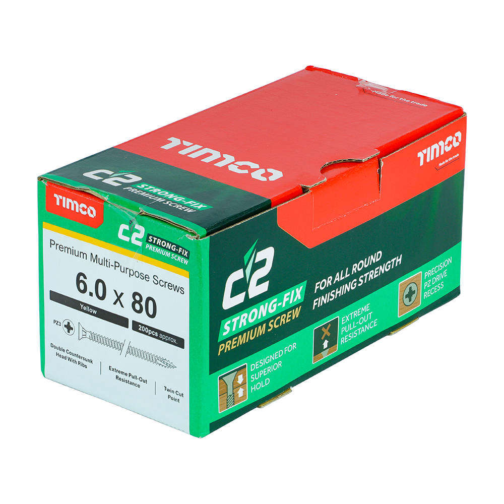 Timco C2 Strong-Fix PZ CSK ZYP 6.0 x 80mm Box 200