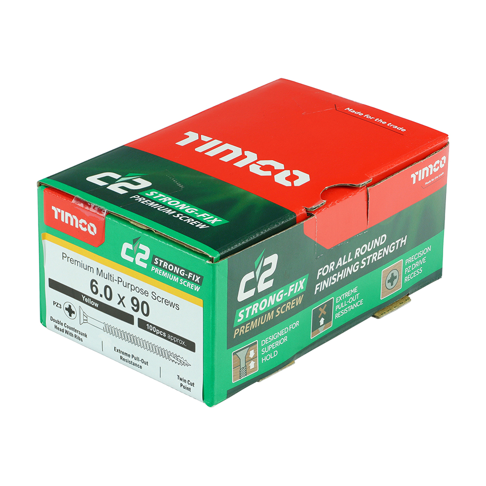 Timco C2 Strong-Fix PZ CSK ZYP 6.0 x 90mm Box 100