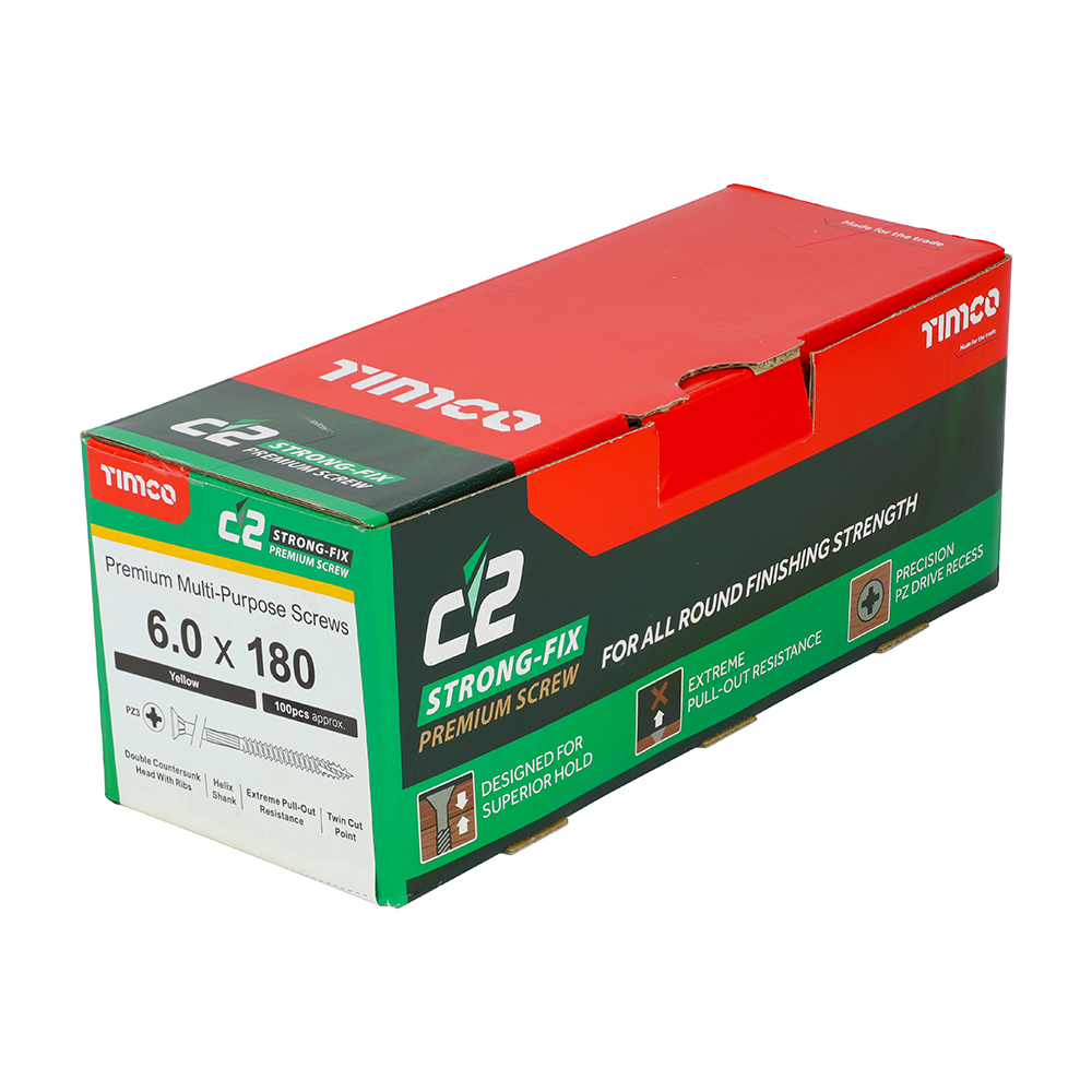Timco C2 Strong-Fix PZ CSK ZYP 6.0 x 180mm Box 100