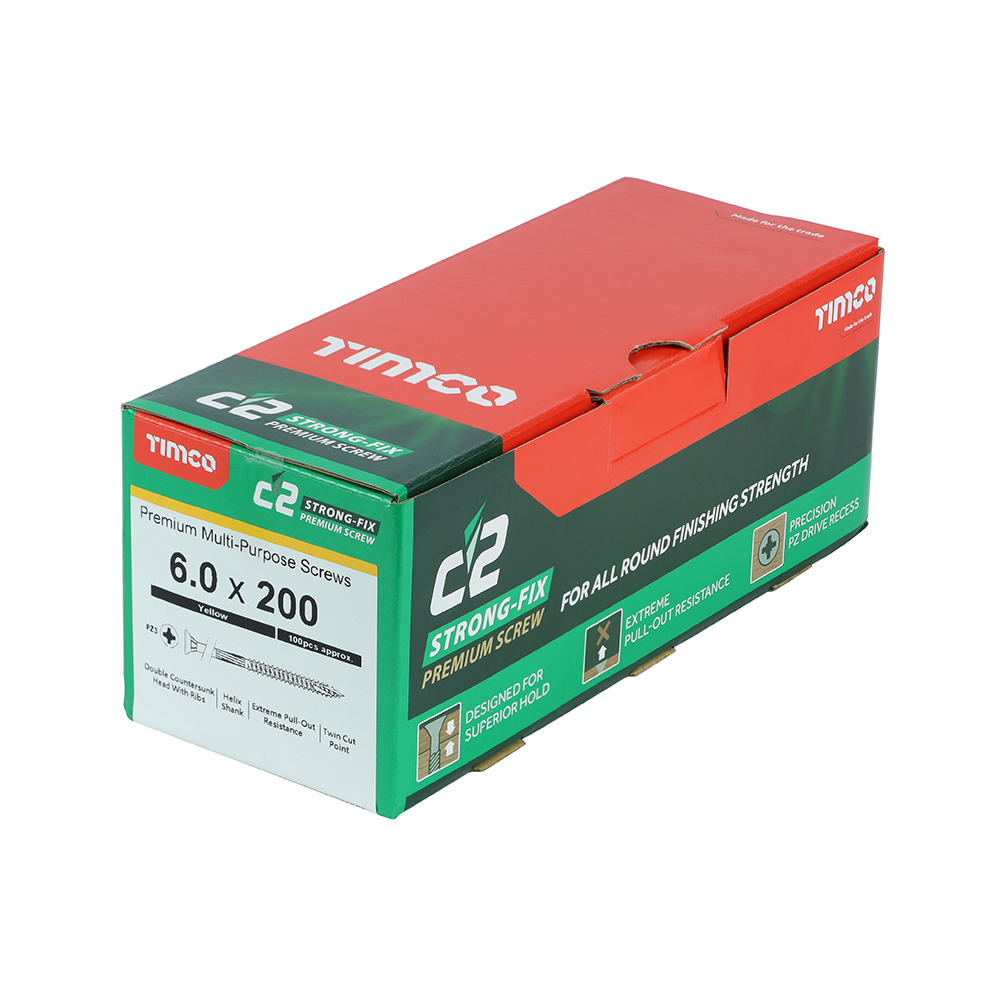 Timco C2 Strong-Fix PZ CSK ZYP 6.0 x 200mm Box 100