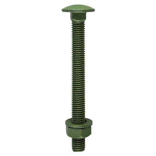 M10 x 150 Green Carriage Bolts, Hex Nuts & Form A Washers - 10 Pack TIMCO