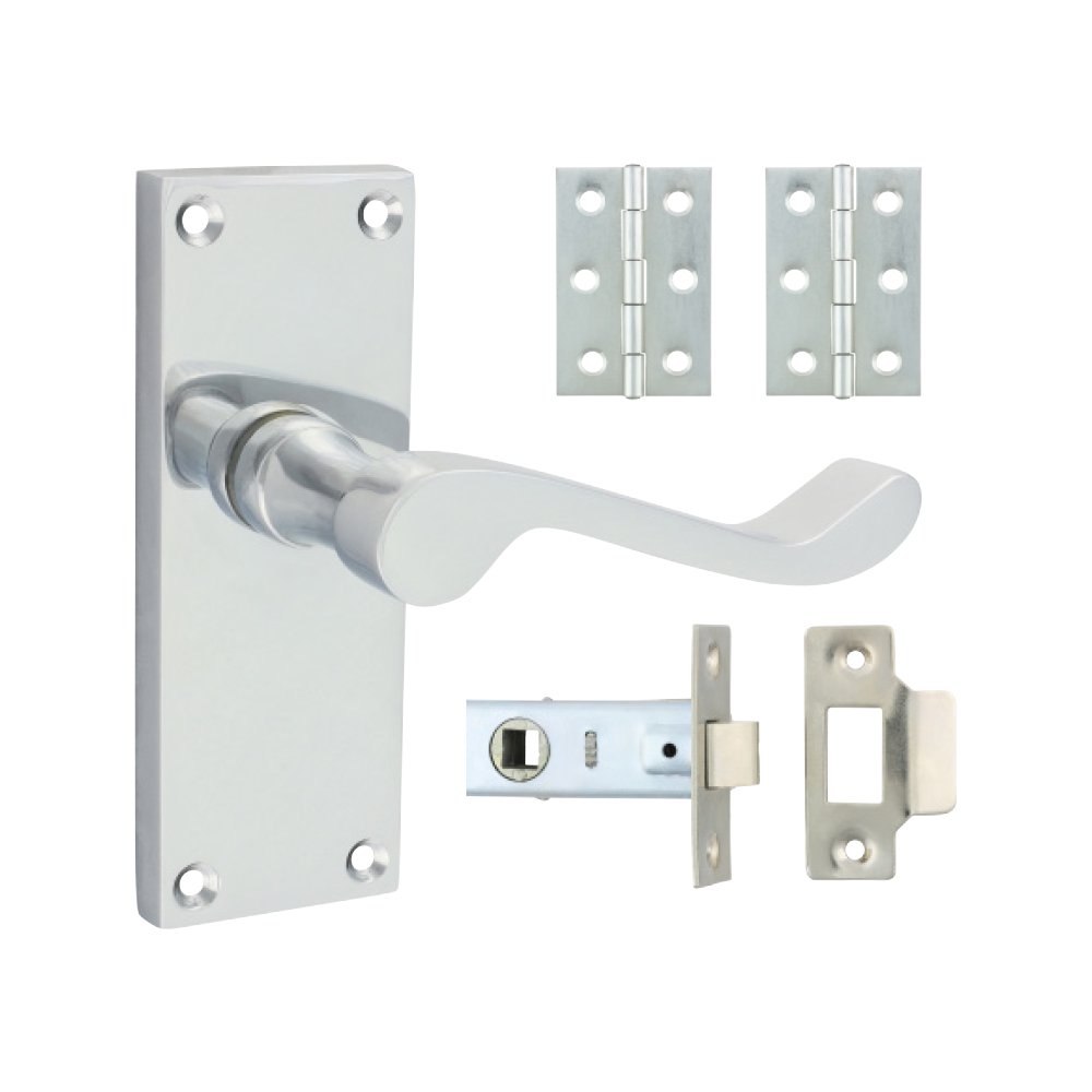 Victorian Scroll Latch Door Pack - Polished Chrome 