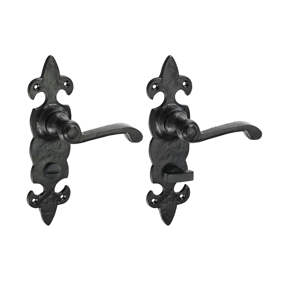 Fleur De Lys Ornate Bathroom Handles - Antique Black