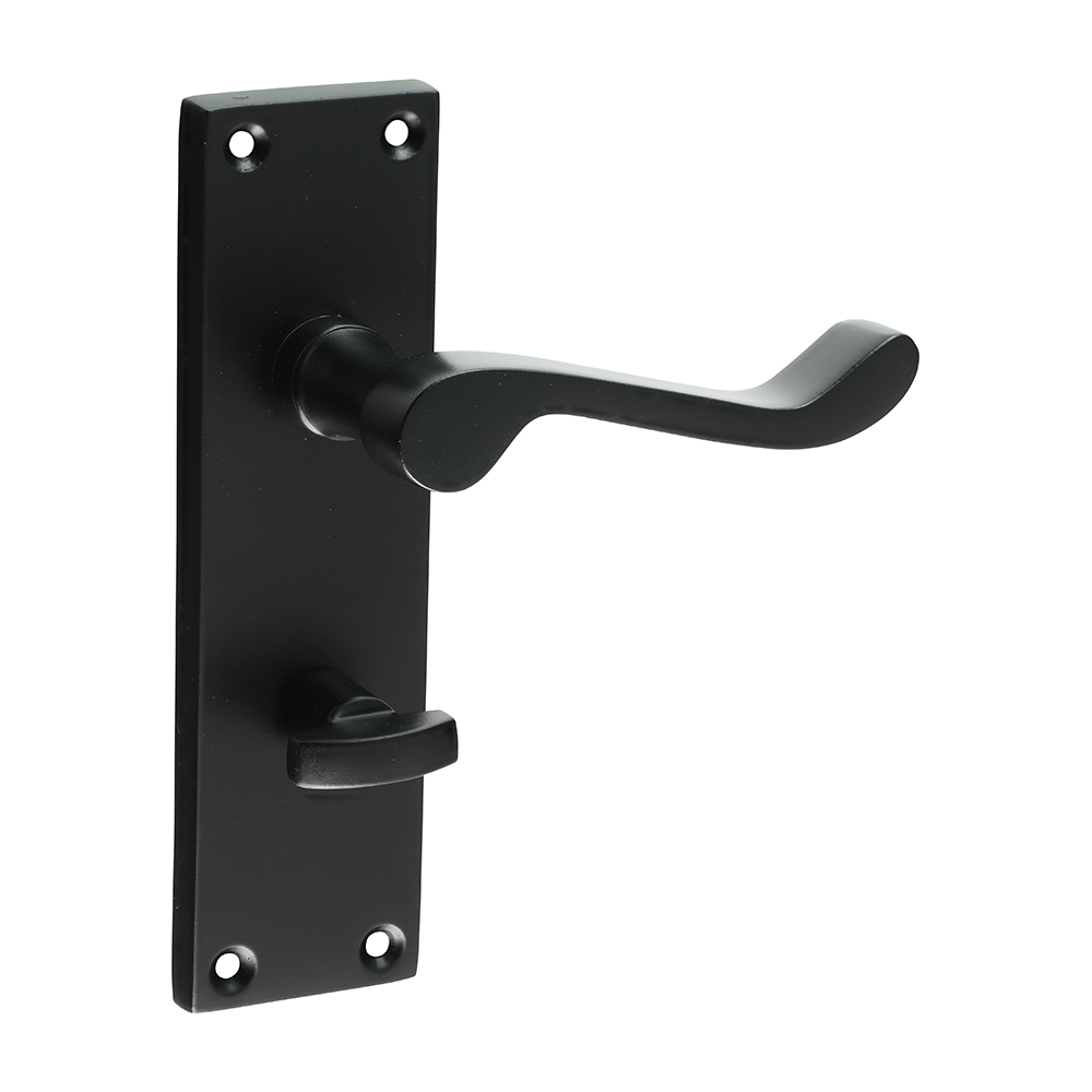 Victorian Scroll Bathroom Handles - Matt Black