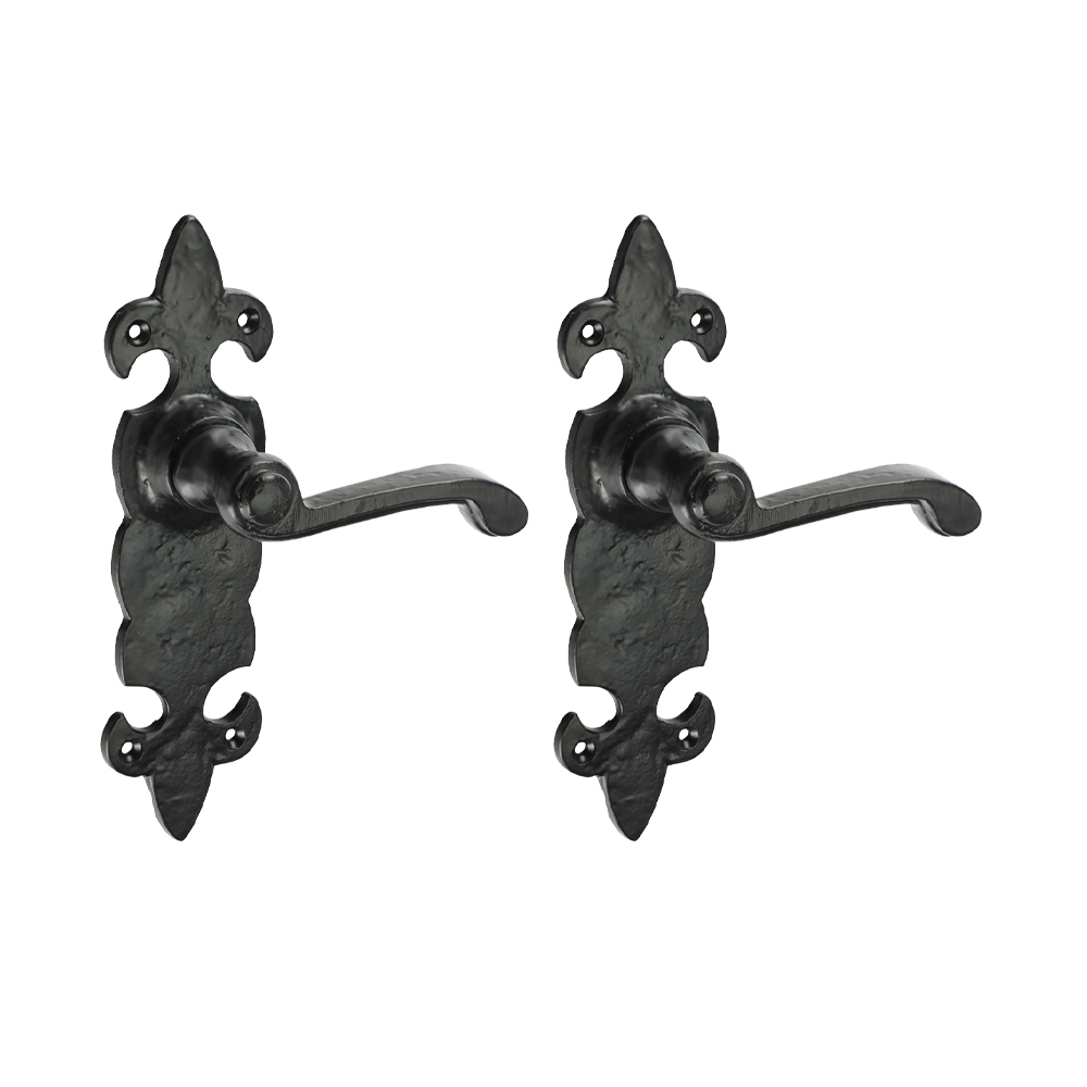 Fleur De Lys Ornate Lever Latch Handles - Antique Black