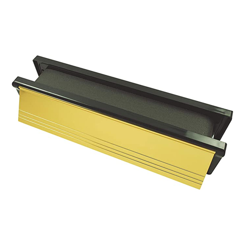 Intumescent Letterbox - Polished Gold - Black Frame