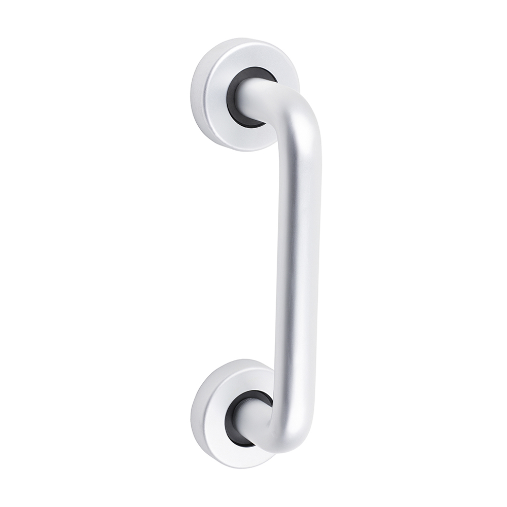 D Shaped Pull Handle On Rose - Satin Anodised Aluminium