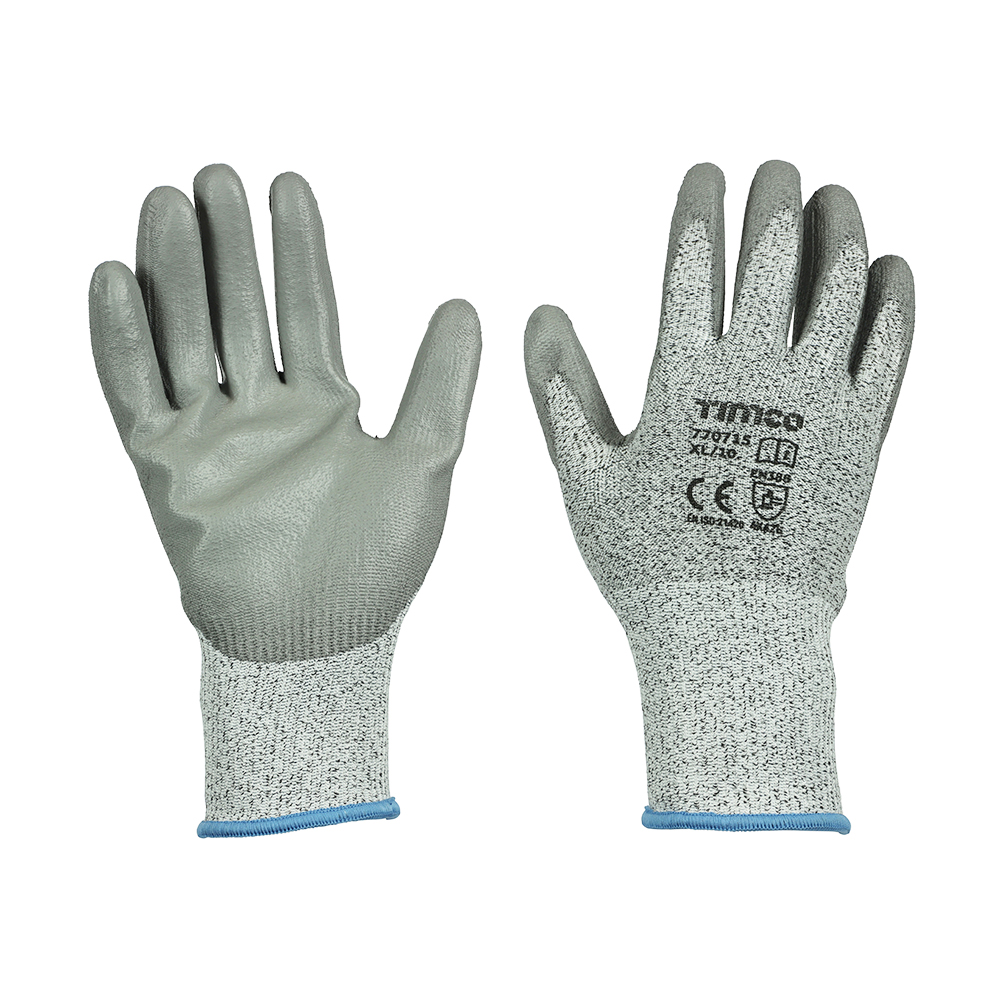 Medium Cut Gloves - PU Coated HPPE Fibre with Glass Fibre