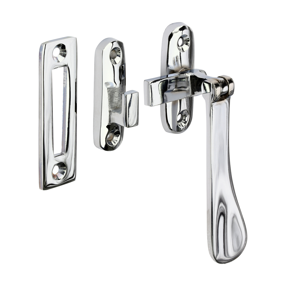 Hook & Mortice Plate Casement Fastener - Polished Chrome