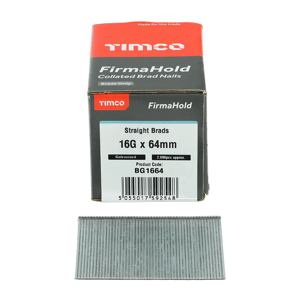 TIMCO FirmaHold Collated Brad Nails 16 Gauge Straight Galvanised