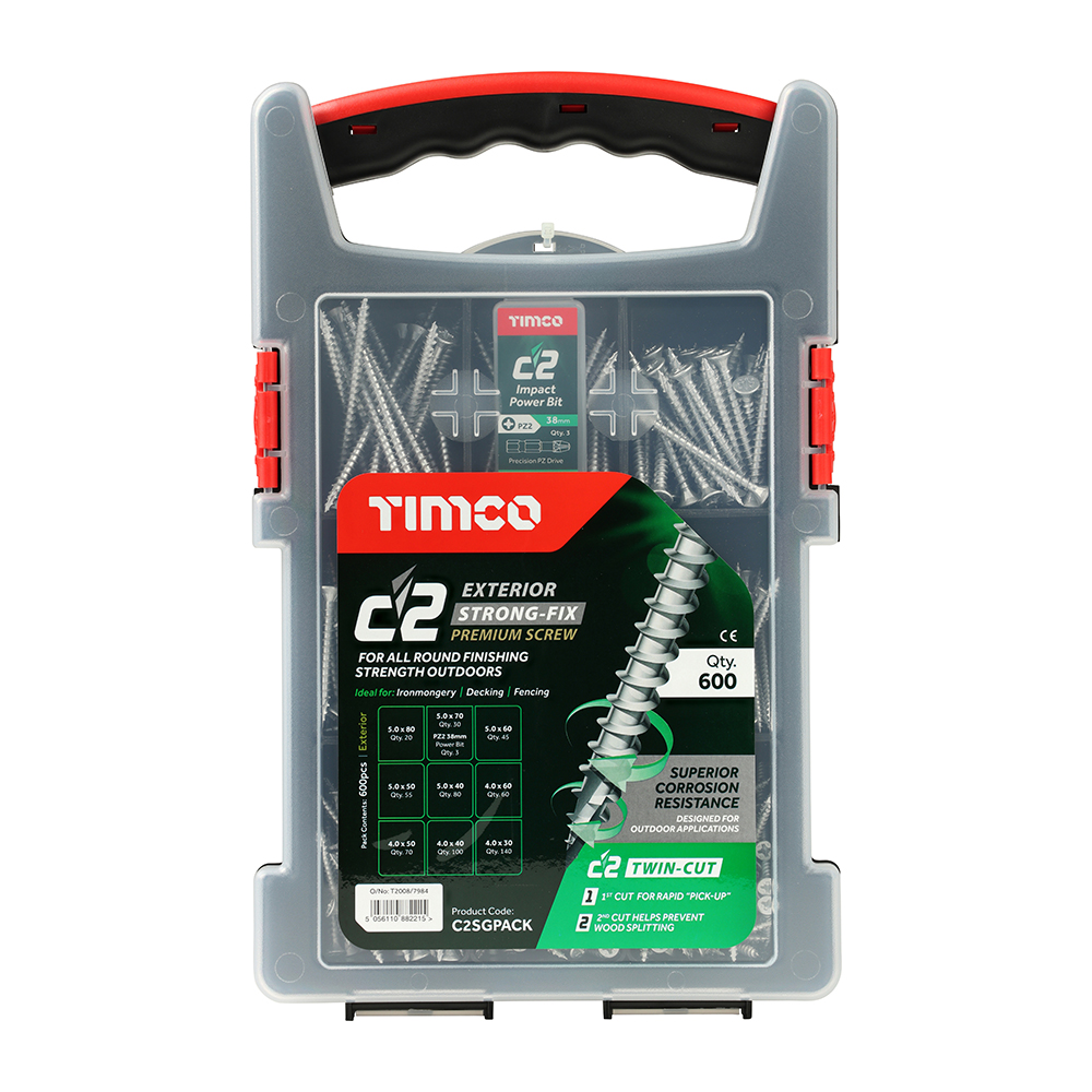 Timco 1200-Piece Mixed Wood Screw Tray | PZ2 Double Countersunk | Yellow Zinc | UK Made | BS EN 9227