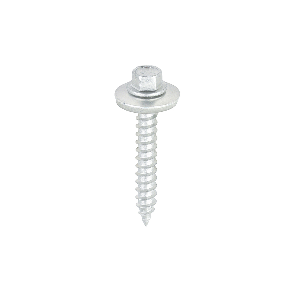 Metal Construction Thin Sheet Metal to Timber Screws - Hex - EPDM Washer - Slash Point - Exterior - Silver Organic