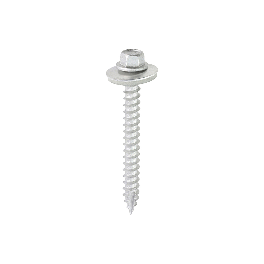 Metal Construction Thin Sheet Metal to Timber Screws - Hex - EPDM Washer - Slash Point - Exterior - Silver Organic